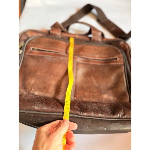 Vintage Brown Samsonite Leather Laptop Bag 12"x16" With Adjustable Strap & Multi - Picture 2 of 12